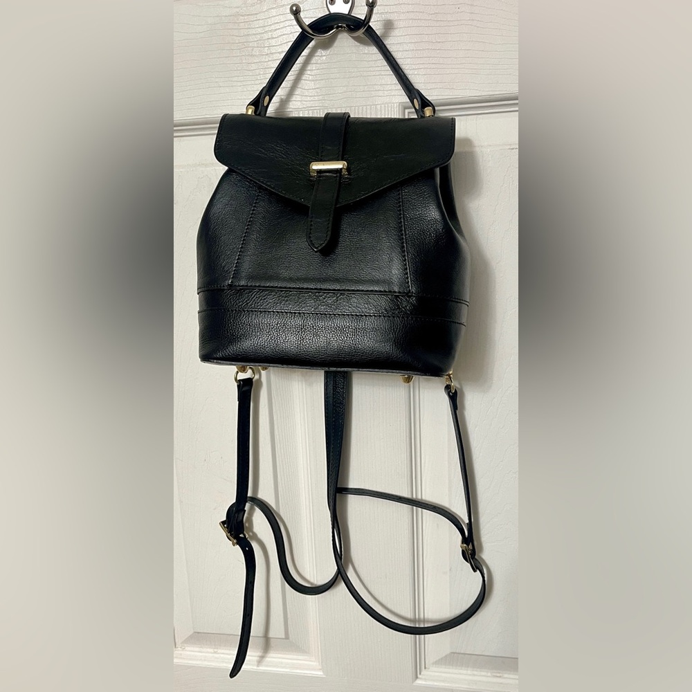 Divina Firenze Trilli Convertible 3-Way Leather Backpack Black Made in Italy